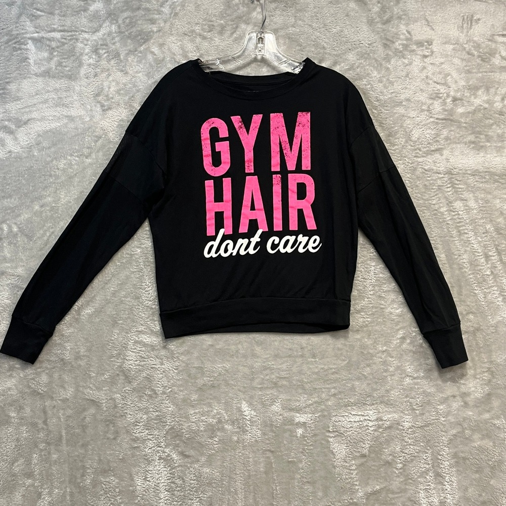 Chin-Up Apparel Sweatshirt Womens Medium Black Gym Hair Dont‎ Care Mesh Sleeve